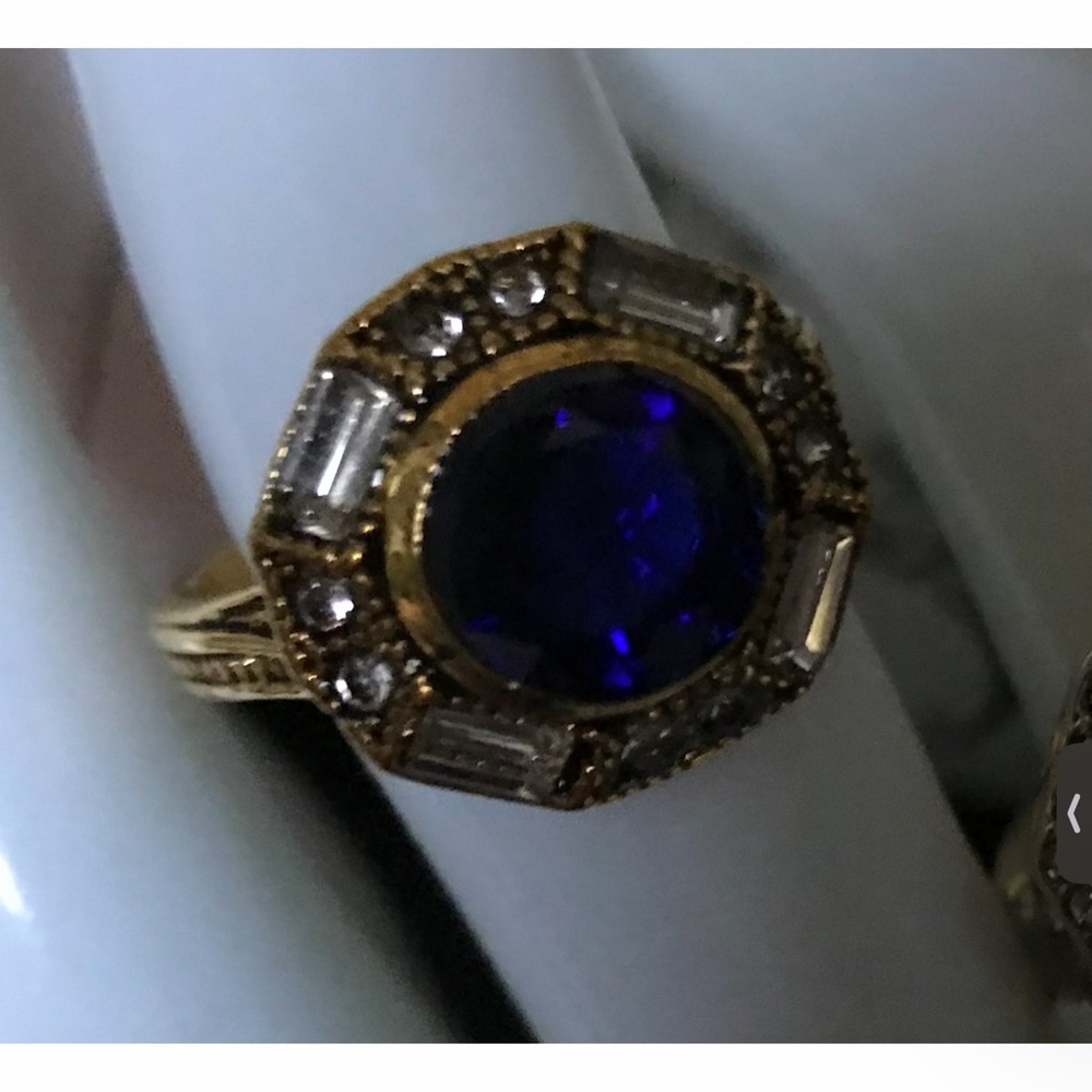 #cobalt #sapphire #hexagon faux #antique style #baguette #rings antique gold